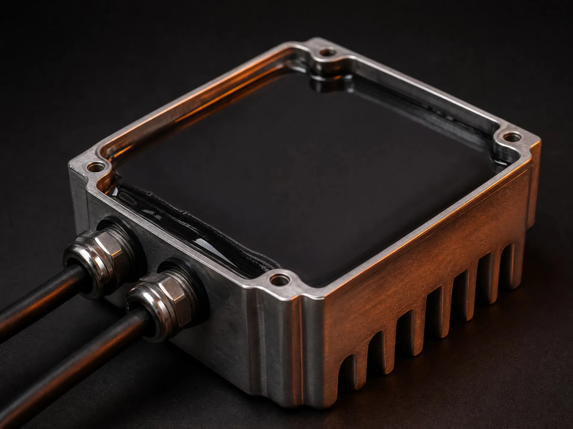 Potted electronics module with cable glands